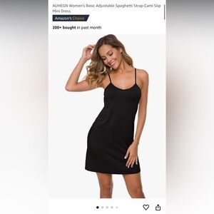 AUHEGN Women's Basic Adjustable Spaghetti Strap Cami Slip Mini Dress size M